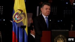 El presidente de Colombia, Juan Manuel Santos, durante el Gran Concierto de la Celebración de la Paz de Colombia.