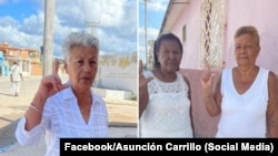 Damas de Blanco Asunción Carrillo (centro), Caridad Burunate (der.) y Maritza Perdomo, detenidas este domingo en Matanzas. (Foto: Facebook/Asunción Carrillo)