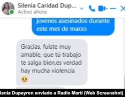 Mensaje de trexto de Silenia Dupeyron enviado a Radio Martí