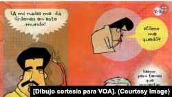 La infuencia política de Cuba en Venezuela es parte de la obra de sátira política que desarrolla el artista cubano de la gráfica Gustavo Rodríguez 'Garrincha'. [Dibujo cortesía para VOA].
