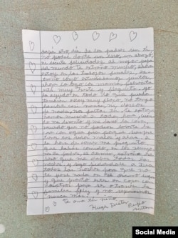 Carta de Hugh Dieter Pupo Santana a su papá. (Facebook)