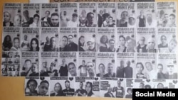 Un cartel muestra los rostros de algunos de los más de mil presos políticos cubanos. (Facebook/Albert Fonse)