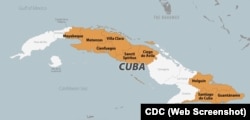 Zonas en Cuba con casos reportados de Oropouche. (Captura de imagen/CDC)