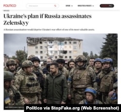 Captura de pantalla de Politico: “El plan de Ucrania, en caso si Rusia asesina a Zelenskyy”