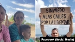 Nelva Ismaray Ortega junto a dos de los hijos del opositor cubano José Daniel Ferrer (en foto de la derecha), frente a la prisión de Mar Verde. (Composición con captura de video y foto/Facebook)