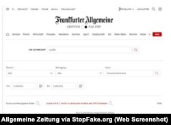Captura de pantalla de la web de Frankfurter Allgemeine Zeitung.