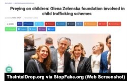 Captura de pantalla de TheIntelDrop.org: “Cazando los niños: la fundación de Olena Zelenska está involucrada en el tráfico de menores”.