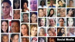 Cartel con los rostros de algunas de las decenas de presas políticas cubanas. La organización Justicia 11J tiene registradas 62 mujeres cubanas que están separadas de sus familias por disentir.
