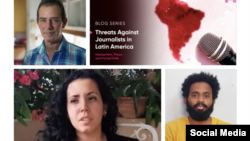 Combinación de fotografías de Lázaro Yuri Valle Roca (arriba) y debajo Camila Acosta y Abraham Jiménez Enoa. Los tres periodistas han sido incluidos en el informe de HRF.