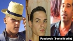 Los presos políticos Abel Lázaro Machado Conde, Yasiel Martínez Carrasco y Alien Molina, de izquierda a derecha. Recopilación de fotos obtenidas en Facebook.