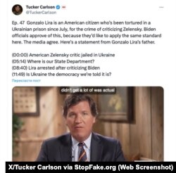 Captura de pantalla del post en X de Tucker Carlson