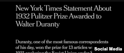 The New York Times sobre su corresponsal en Moscu Walter Duranty.