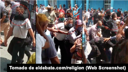Combinación de imágenes de la detención del pastor Lorenzo Rosales Fajardo en Palma Soriano, Santiago de Cuba, el 11 de julio de 2021.