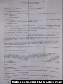 Acta del Tribunal Municipal de Santa Clara negándole Licencia Extrapenal a Javier Delgado Torna