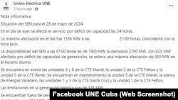 Pronóstico de la Unión Eléctrica de Cuba para el martes 28 de mayo de 2024
