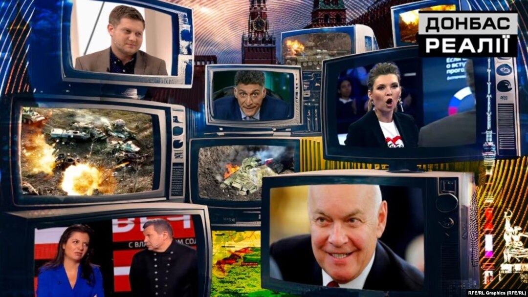 Programas de televisión de propaganda rusa, collage.