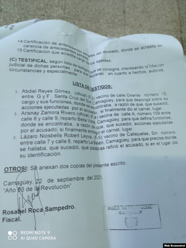 Sentencia firmada por fiscal cubana que pretende entrar a EEUU