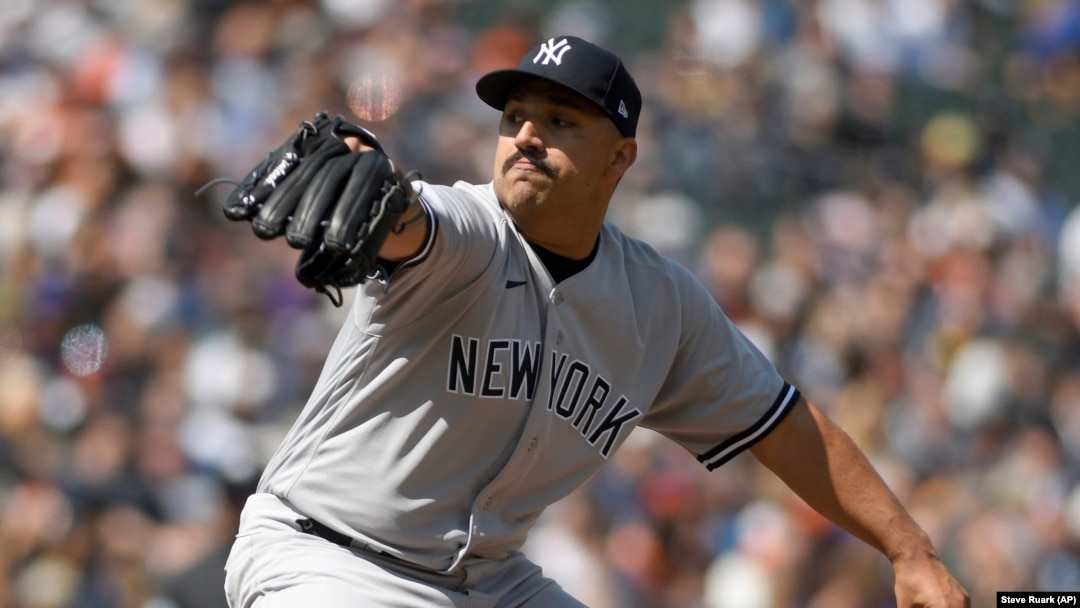 El lanzador abridor de los Yankees de Nueva York, Néstor Cortés (Foto AP/Steve Ruark)