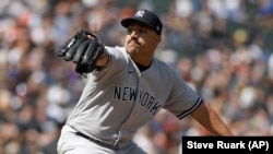 El lanzador abridor de los Yankees de Nueva York, Néstor Cortés (Foto AP/Steve Ruark)