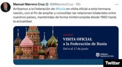 Tuit de Manuel Marrero Cruz sobre la visita a Rusia.