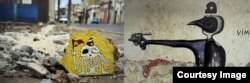 Pie de foto: Obras “Comandante en Jefe”, de Yulier Rodríguez, y “Karma Instantáneo”, de Dayan Lionel Melián, ganadoras en la categoría de grafiti.