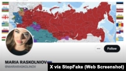 Captura de pantalla de la cuenta de "Maria Raskolniov", quien se describe a sí misma como "la editora del servicio de prensa de la agencia rusa Sputnik_ar".