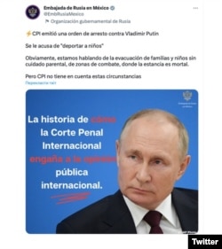 Captura de imagen del tuit de la Embajada de Rusia en México.