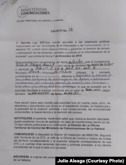 Acta de aplicación de la multa a Aleaga Pesant bajo el Decreto 370