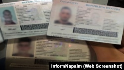 Collage de fotos de pasaportes de cubanos publicadas por InformNapalm. La información de identidad ha sido suprimida de la imagen original. 