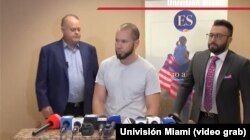 El piloto cubano Rubén Martínez Machado ofrece declaraciones a los medios tras recibir el asilo político en EEUU. (Captura de video/Univisión Miami)