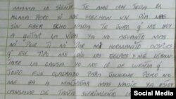 Carta del preso político Abel Lázaro Machado, en la que manifiesta su intención de suicidarse. (Facebook).