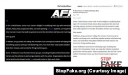 Collage de StopFake – comparación entre los textos de Armed Forces Press y NYT