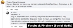 Captura de Imagen a la respuesta de Fincimex a una usuaria en Cuba