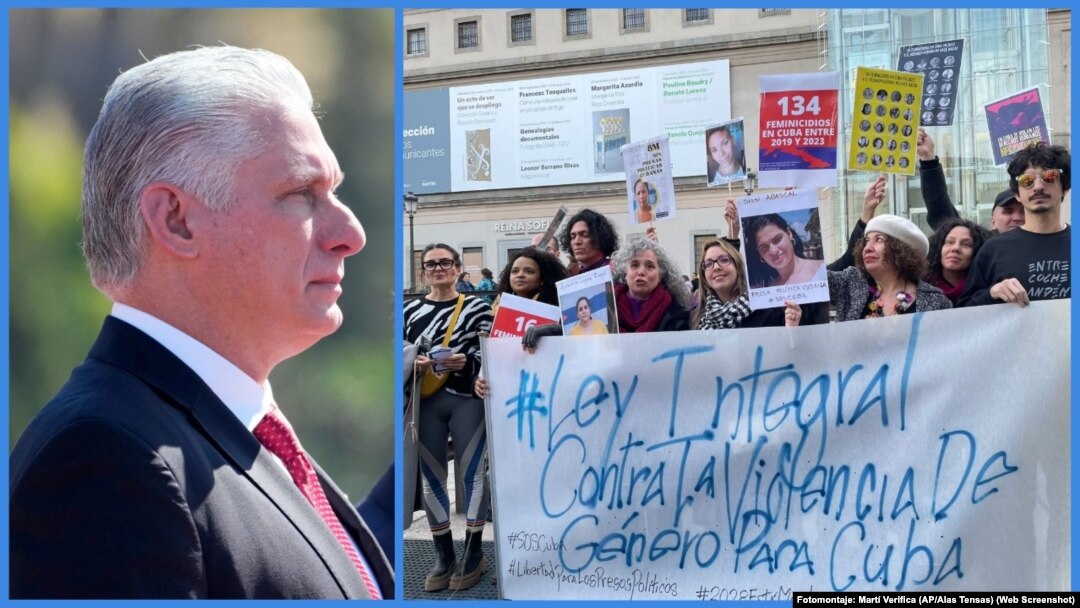 Miguel Díaz-Canel negó en televisión nacional la existencia de feminicidios en Cuba. Fotomontaje: Martí Verifica (AP/Alas Tensas)