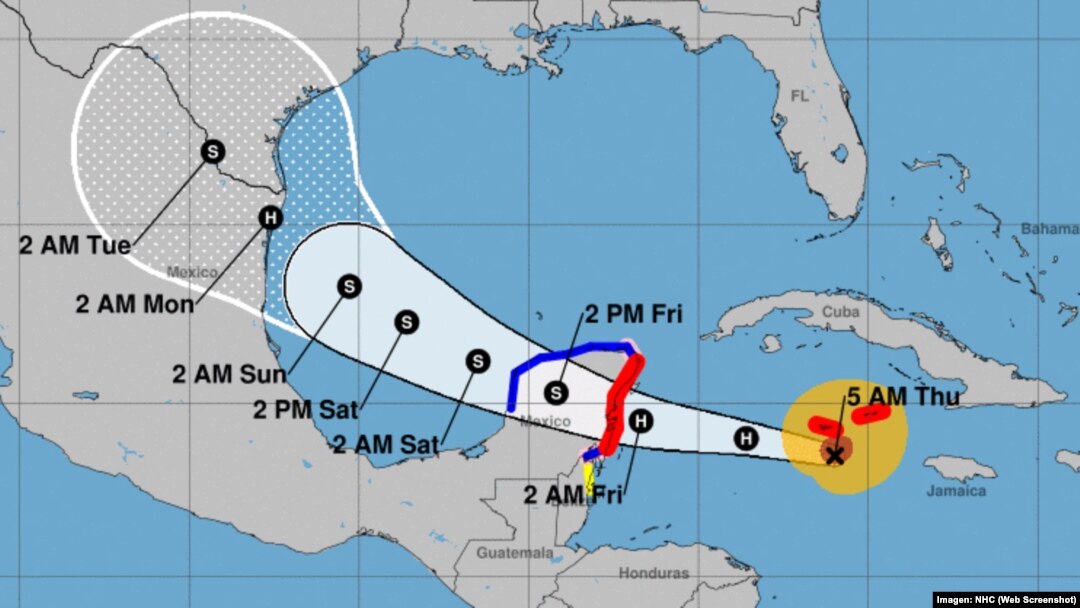Cono de proyección del recorrido del huracán Beryl