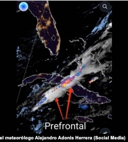 Imagen satelital de la tormenta que azotó Cuba el 30/04/ 2023 (Tomado del Facebook del meteorólogo Alejandro Adonis Herrera)