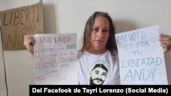 Tayrí Lorenzo Prado, madre del preso político del 11J Andy García Lorenzo, haciendo campaña por su libertad en las redes sociales.