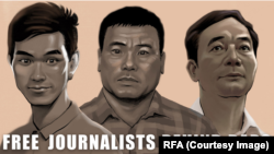 Colaboradores vietnamitas de RFA encarcelados (de izq. a der) Nguyen Van Hoa, videógrafo sentenciado en 2017 a 7 años; Truong Duy Nhat, bloguero sentenciado en el 2020 a 10 años; y el bloguero Nguyen Tuong Thuy, quien fue encarcelado por 11 años el 5 de enero de 2021.