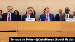 Delegación de Cuba en el Examen Periódico Universal, encabezada por el ministro de Exteriores, Bruno Rodríguez.