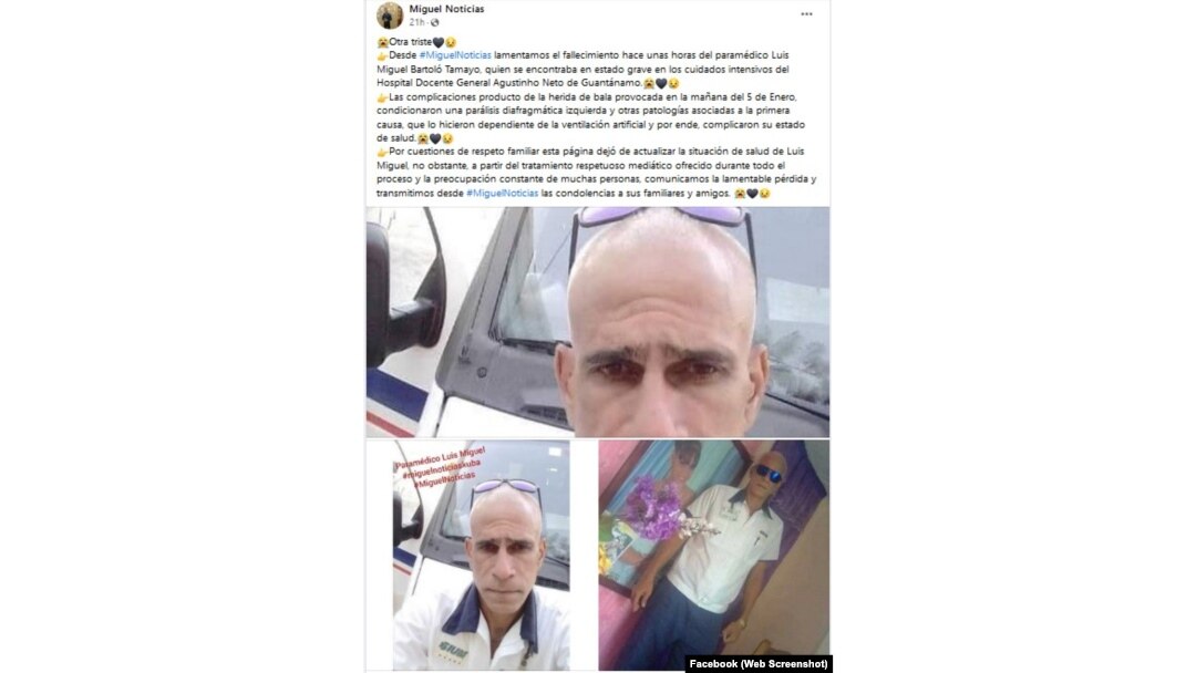 Post en Facebook del periodista oficialista Miguel Reyes sobre el fallecimiento de Bartoló Tamayo.