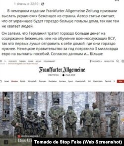 Captura de pantalla de Facebook: “La edición alemana Frankfurter Allgemeine Zeitung insta a expulsar a todos los refugiados del país”