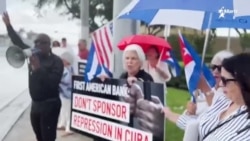 Exiliados cubanos protestan contra banco que tendría vínculos con la dictadura cubana 