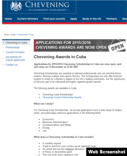 La página de la Becas Chevening para cubanos