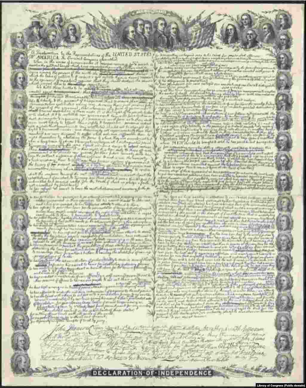 Facsímil del borrador original de la Declaración de Independencia, aprobada por el Congreso General reunido el 4 de julio de 1776.