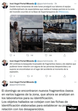 Tuits del ministro cubano de Salud José Angel Portal Miranda. (Twitter/@japortalmiranda)