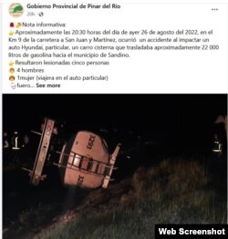 Accidente en Pinar del Río. (Gobierno Provincial/Facebook)
