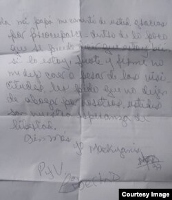 Segunda parte de la carta de Mackyanis Román desde prisión