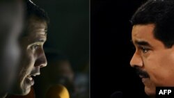 Combinación de retratos de Juan Guaidó y Nicolás Maduro.