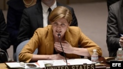 AGX15. NUEVA YORK (ESTADOS UNIDOS), 13/03/2014.- La embajadora de Estados Unidos ante Naciones Unidas, Samantha Power, se dirige al Consejo de Seguridad de la ONU hoy, jueves 13 de marzo de 2014, en la sede de la organización en Nueva York (Estados Unidos