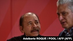 Los gobernantes de Nicaragua y Cuba, Daniel Ortega y Miguel Díaz-Canel. (Adalaberto Roque/AFP).